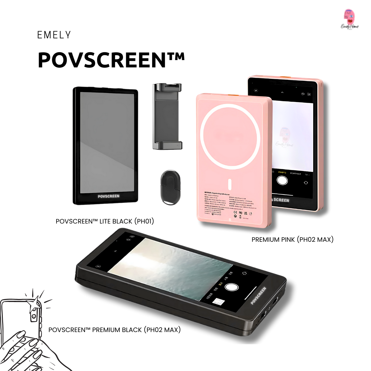 Emely POVScreen™ PH01 Max — Wired Rear‑Camera Vlog Monitor