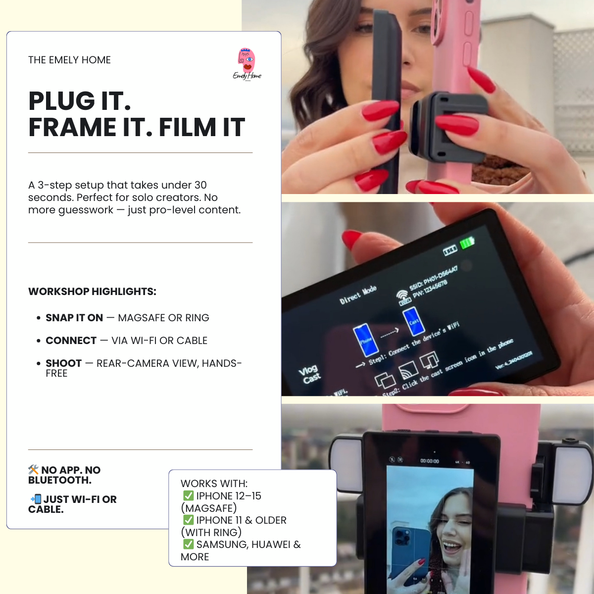 Emely POVScreen™ PH01 Max — Wired Rear‑Camera Vlog Monitor