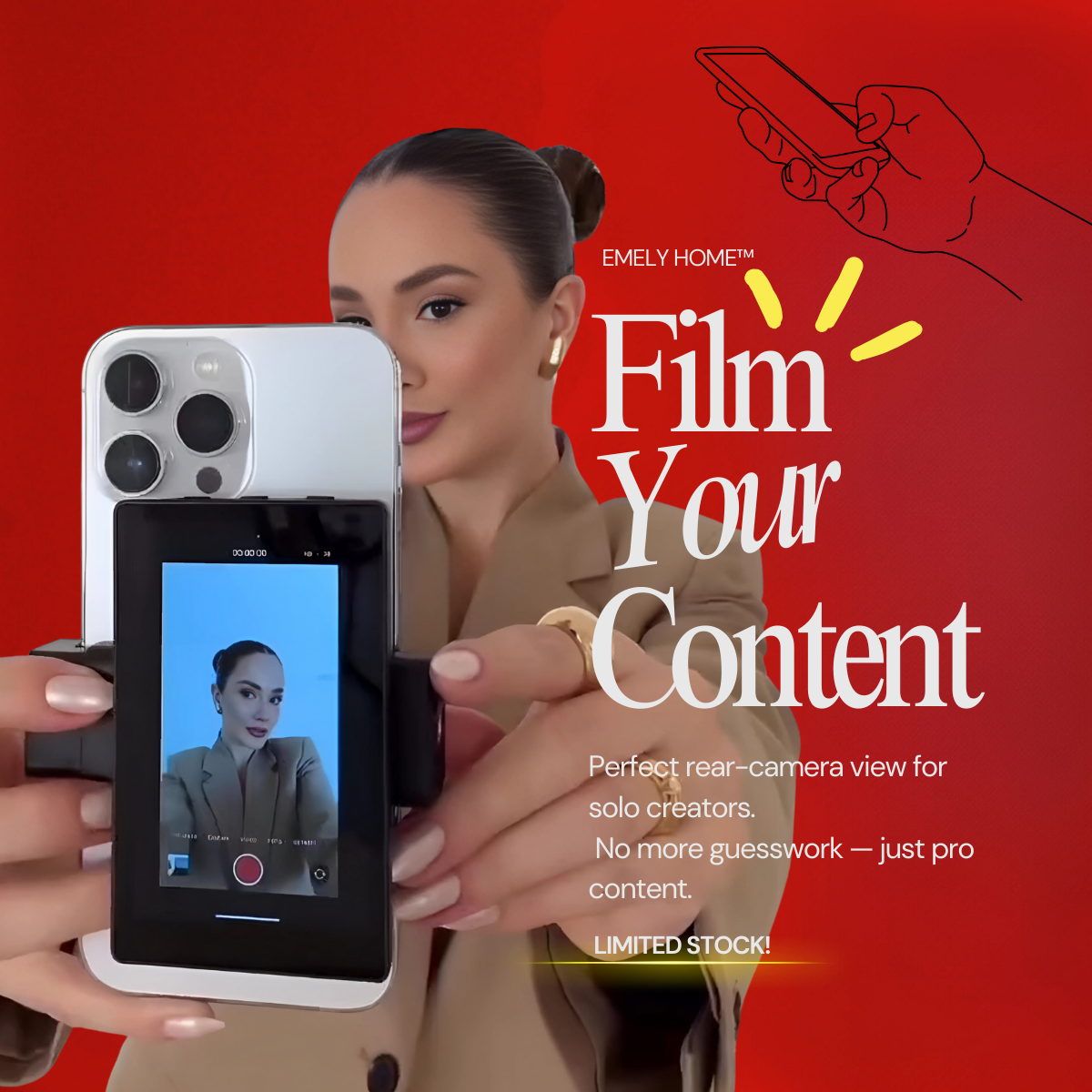 Emely POVScreen™ PH01 Max — Wired Rear‑Camera Vlog Monitor
