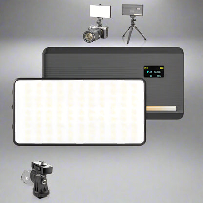 Front view of Emely GlowLite™ 200 LED video light – slim, portable, and wireless