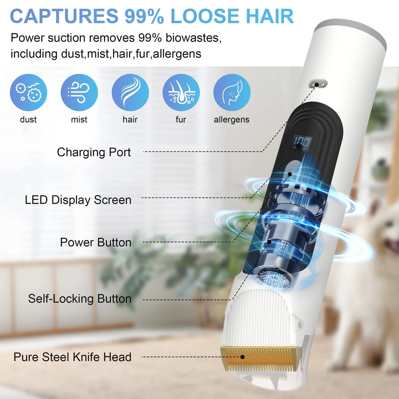 INSE P20 Pet Grooming Kit & Vacuum Suction 99% Pet Hair, Professional Grooming Clippers with 5 Grooming Tools for Dogs Cats and